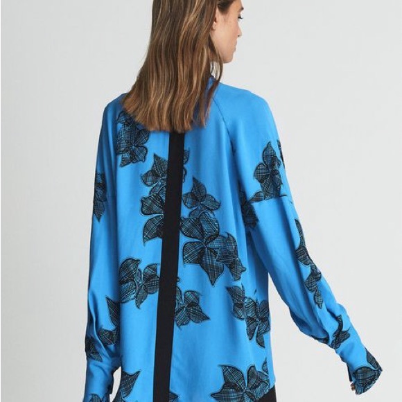 Reiss Harris Printed Floral-Sketch Satin Blouse Floral Flowy Style Size 8 Top - Picture 7 of 14